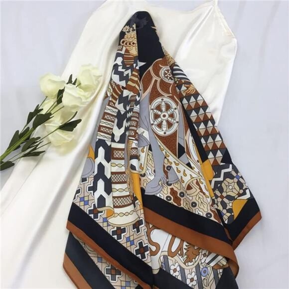 Silk Like Head Scarf for Women - Satin Large Hair Scarves - 35" Square - Picture 3 of 7